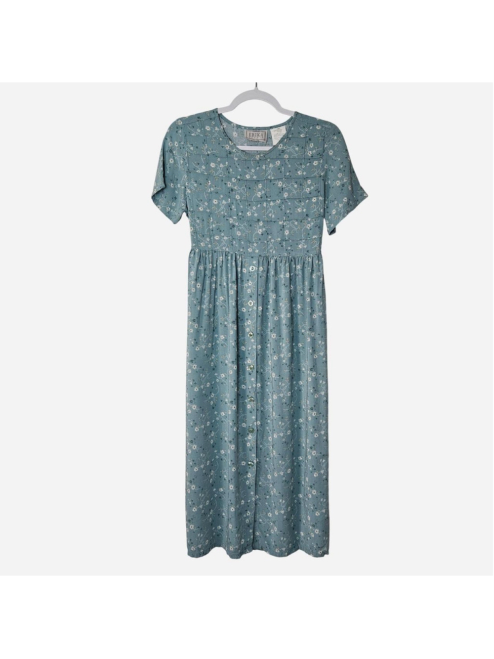 Erika Studio Petites Vintage 90's Floral Cottagecore Midi Dress MP Sage Green